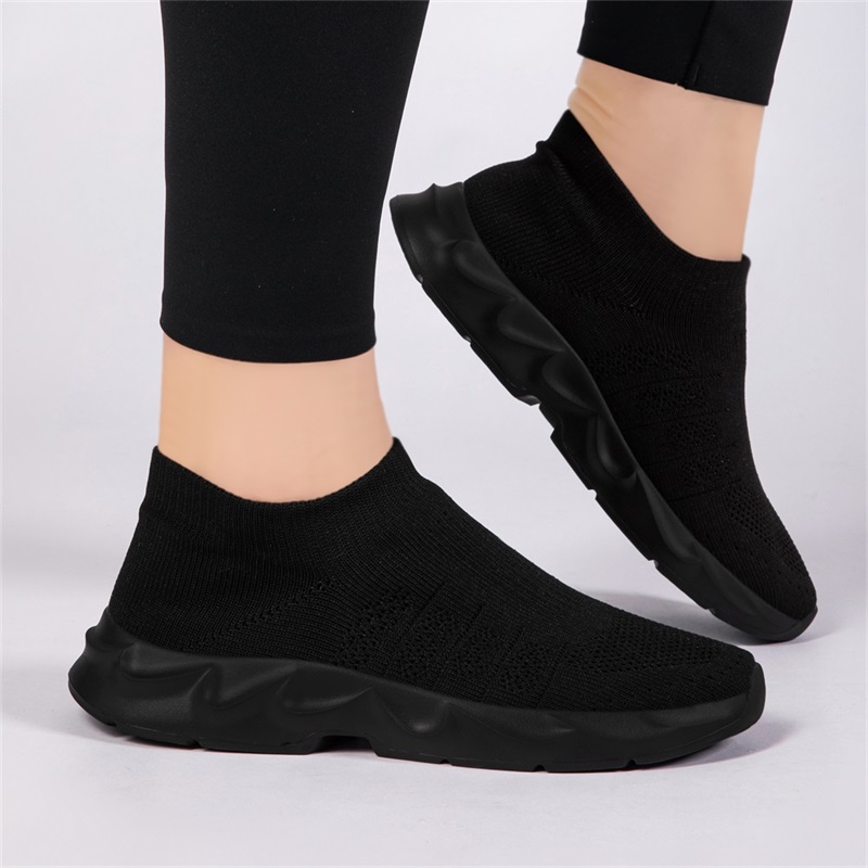 Knit Fabric Lace Up Sneakers - Women's Mesh Knit Slip On Walking