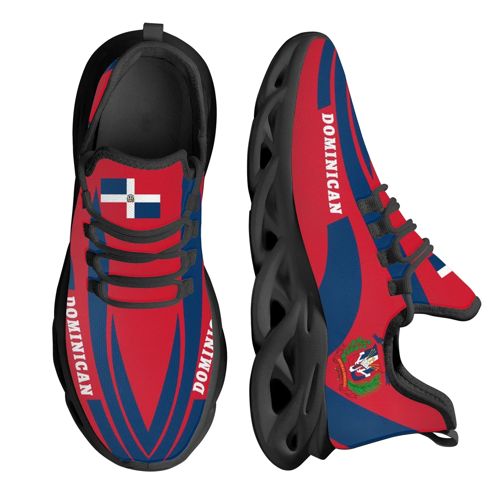 Knit Fabric Lace Up Sneakers - Dominican Flag National Emblem Design Lightweight