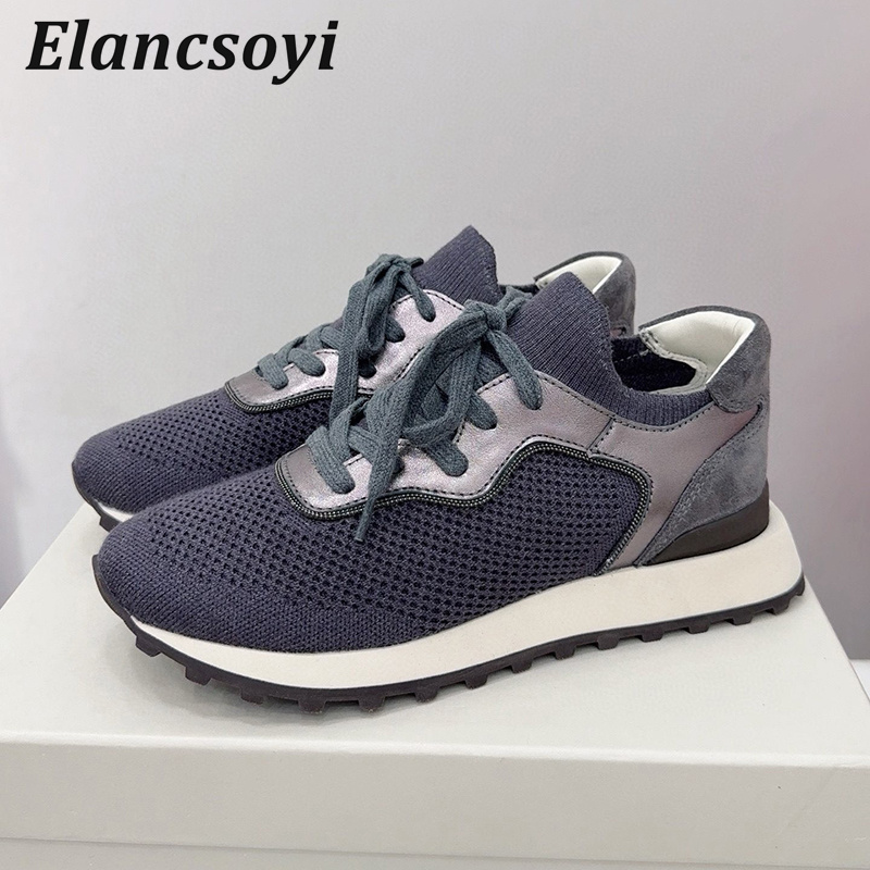 Flat Shoes Women String Bead K - đánh giá và giá Knit Fabric Lace Up Sneakers