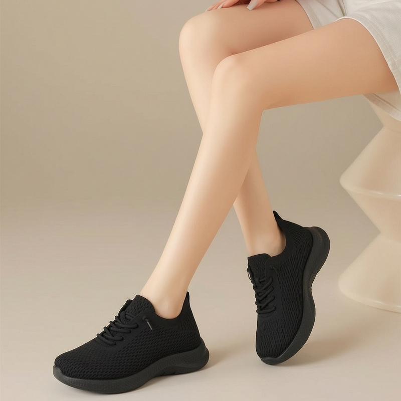 Summer Ladies Breathable Mesh  - đánh giá và giá Knit Fabric Lace Up Sneakers