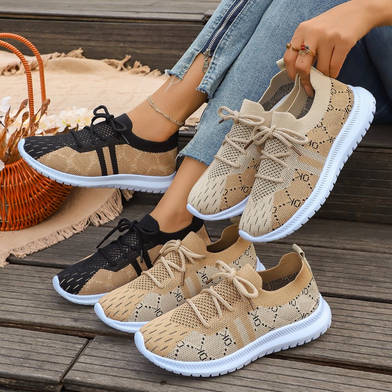 2026 New Lace Up Round Women's - đánh giá và giá Knit Fabric Lace Up Sneakers